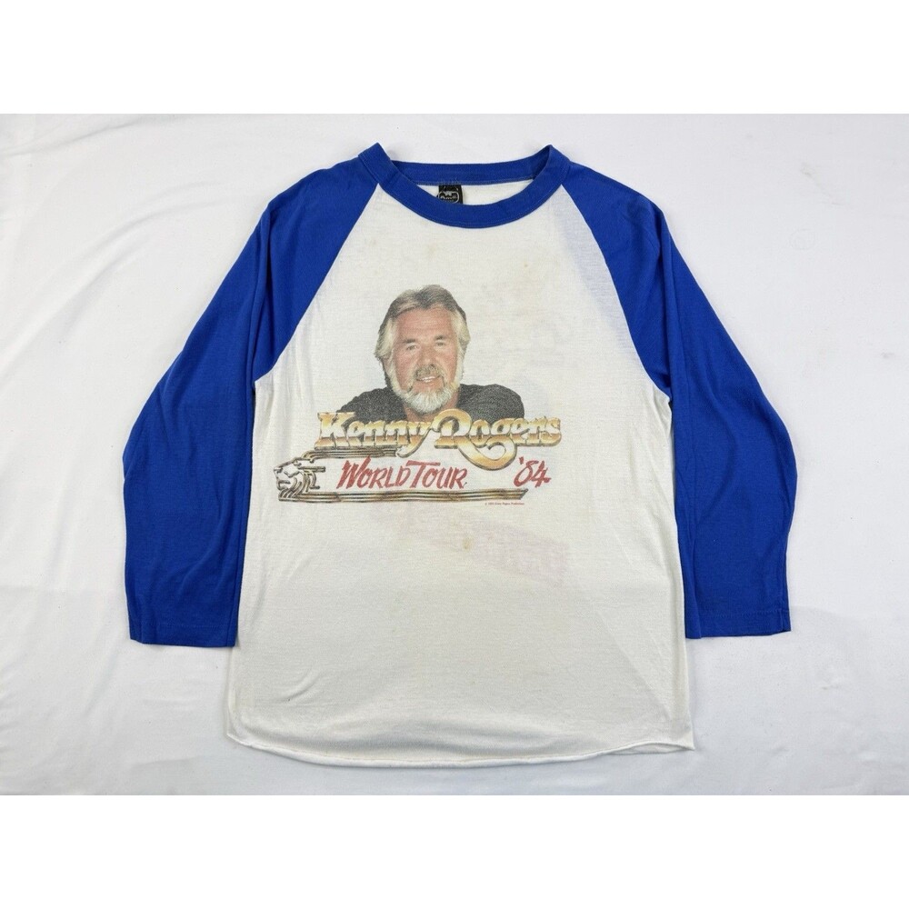 Vintage Kenny Rogers World Tour 1984-85 Blue White Raglan Made in USA, Size Larg